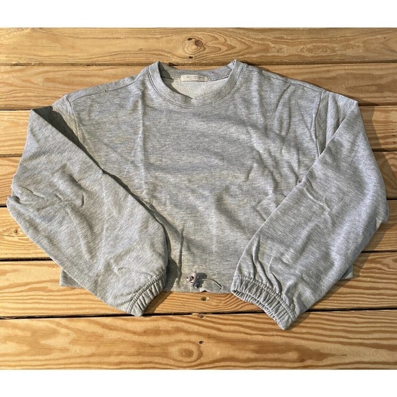 NEW Active USA Cinch Waist Crop Sweatshirt Size Small Women’s Grey Pullover - Picture 1 of 8